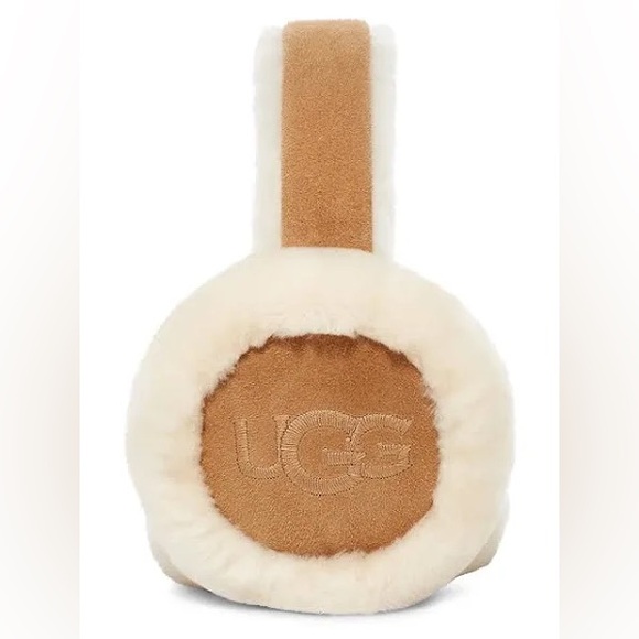 UGG® Embroidered Logo Shearling Earmuffs - Chestnut - Picture 2 of 7